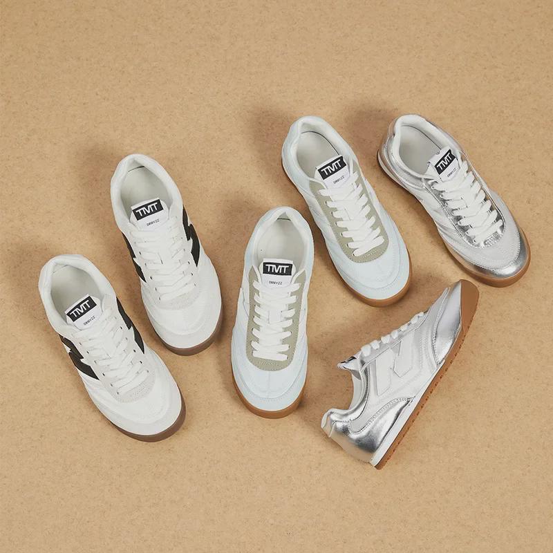 «Женские кроссовки Bosi 2024 Four Seasons Breathable Round Toe Lace Up Sneakers — контрастный цвет, плоская подошва, универсальный стиль»