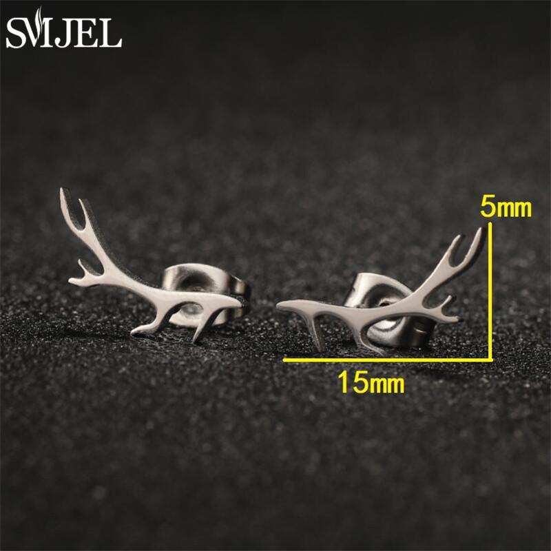 SMJEL Minimalist Silver Color Deer Horn Earrings Women Christmas Jewelry Cute Elk Antler Ear Studs Unique Tree Branch Earings