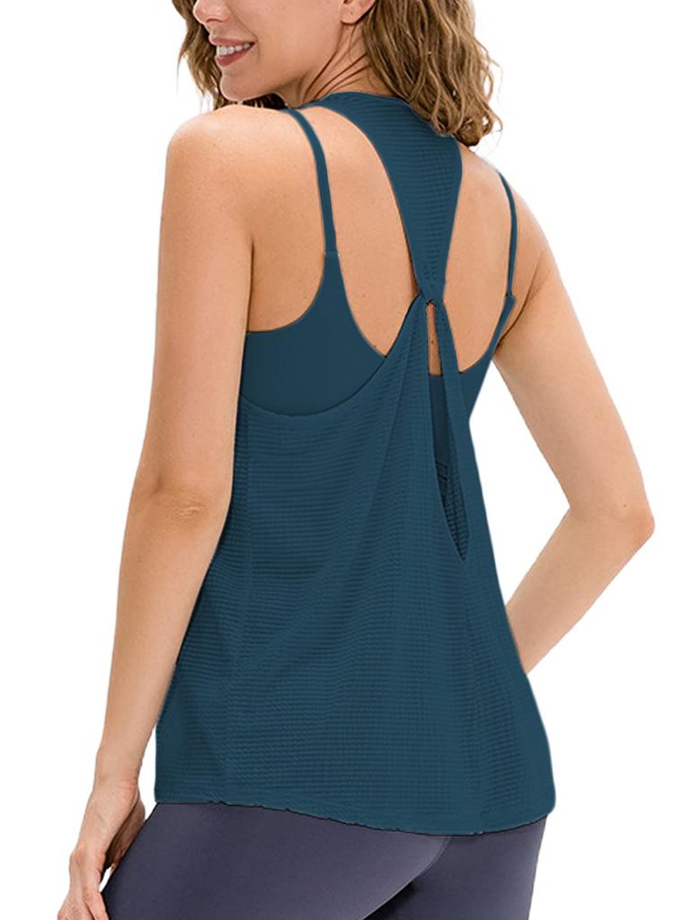 VeroMan Yoga Tank Flattering Fitness Women's Top, Fit, Top, Ppi-ttb6 (Navy, Small)
