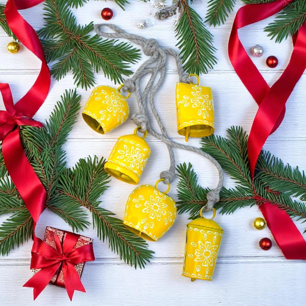 Расписанная вручную 25-дюймовая деревенская ветряная музыка с 5 цветочными колокольчиками для декора сада, веранды и успокаивающих мелодичных звуков (желтый)