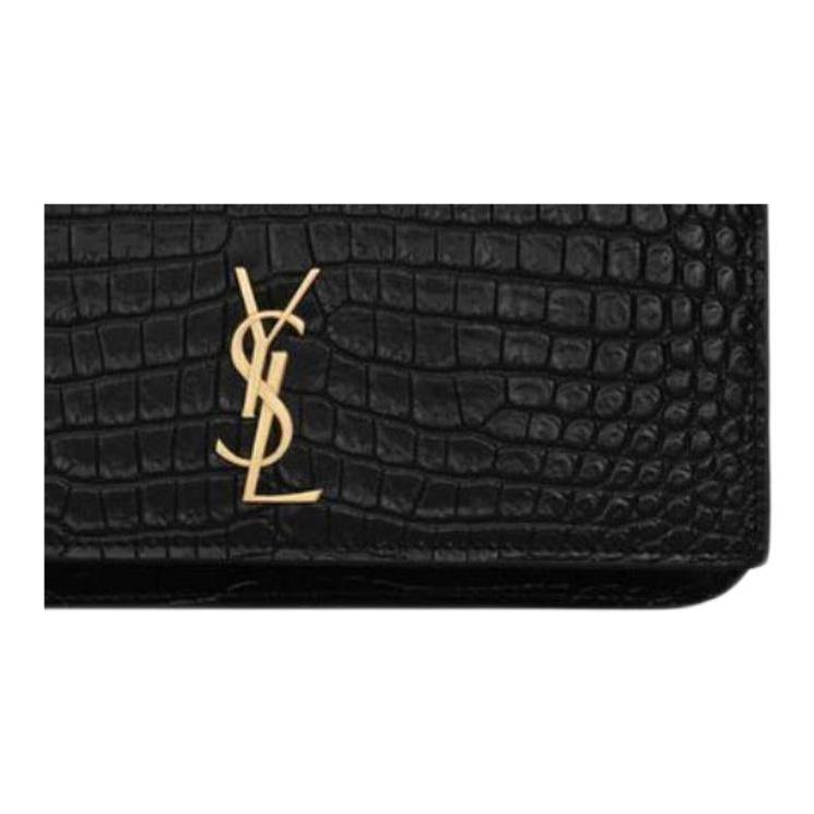 Saint Laurent Cassandre Glossy Crocodile Pattern Crossbody Shoulder Leather Phone Bag Women bags Black 820175-DND1J-1000