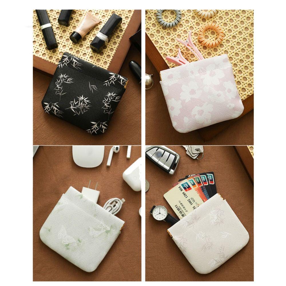 Pu Leather New Chinese Style Leaf Spring Bag Cosmetic Bag Jewelry Storage Bag Self-closing Coin Purse Coin Bags Earphone Bag