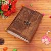 Owl Embossed Leather Notebook with Lock Off White Handmade Unlined Paper Diary 5x7 Inches for Men and Women and Gift & Travel In Brown Color