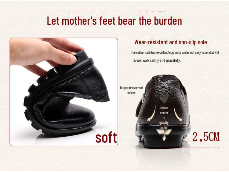 Женские нескользящие туфли на плоской подошве из натуральной кожи: Большие размеры, модели весна/осень/весна, для людей среднего возраста/пожилых людей, доступны теплые зимние варианты.