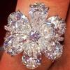 Stylish Women Trendy Flower Cubic Zirconia Rings Wedding Engagement Finger Jewelry Accessories Gifts