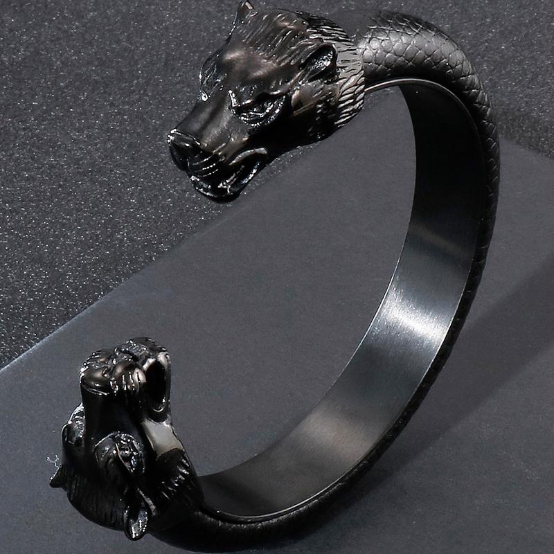 Мужские открытые браслеты с головой льва из нержавеющей стали золотого цвета, эластичные регулируемые кожаные браслеты для мальчиков, аксессуары для рук, ювелирные изделия