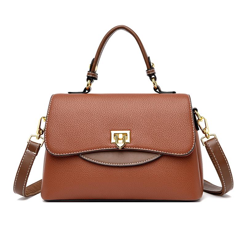 Luxury Leather Women's Shoulder Crossbody Bag Monochromatic Bags Feminine Messenger Bag