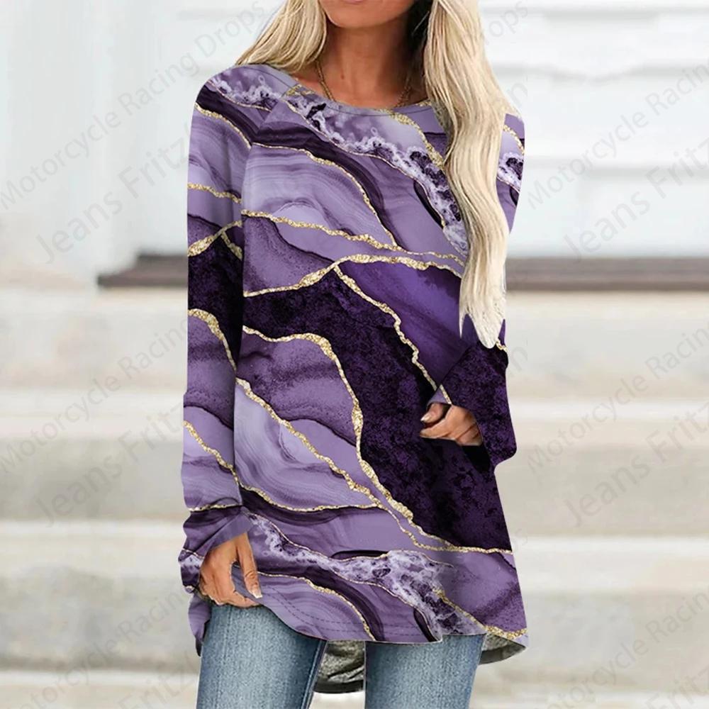 Футболки с длинным рукавом с принтом Marble 3D, женские модные футболки, женские топы, футболки, женские туники, топы, женская одежда, повседневные майки