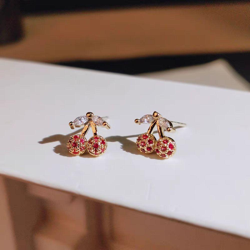 Light Luxury Rhinestone Cherry Jewelry Suit Exquisite Cherry Necklace Set Party