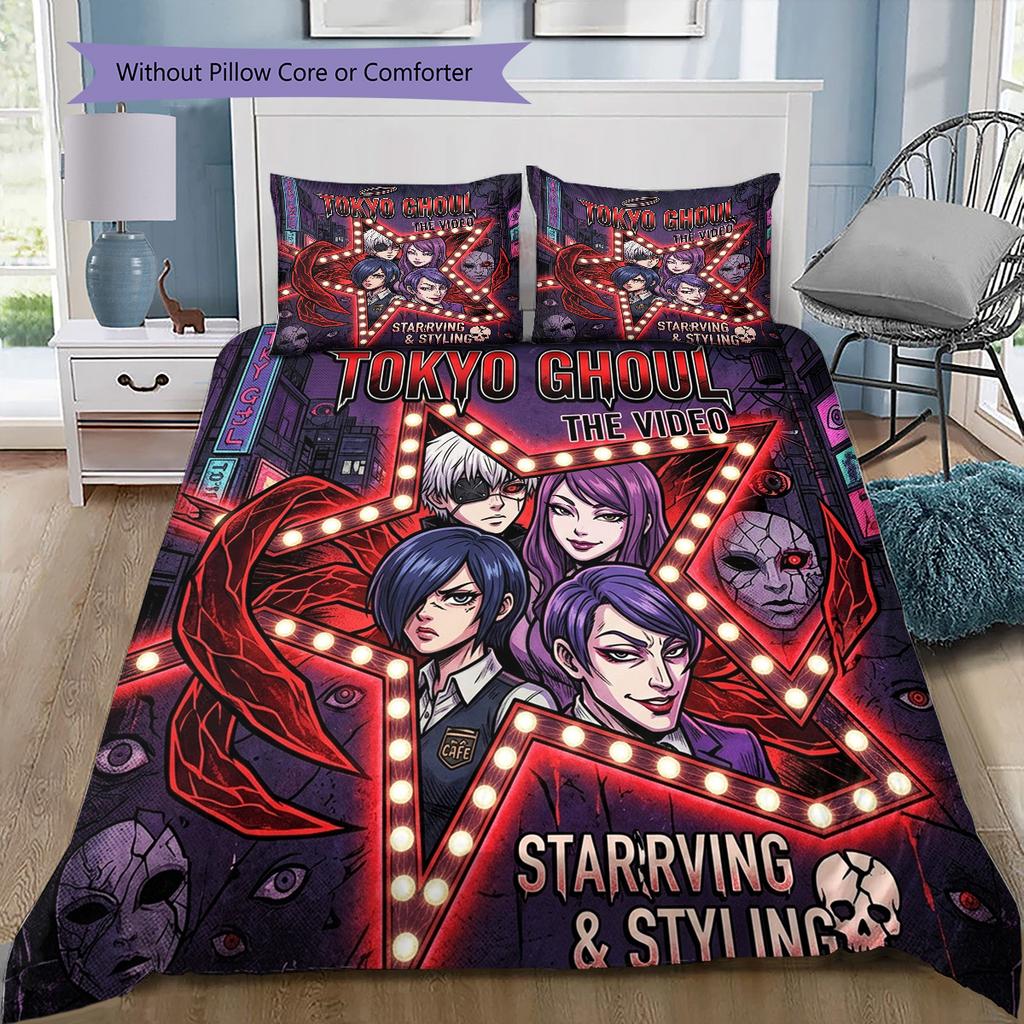 Tokyo Ghoul Pattern Bedding Quilt Set Quilt Cover Pillowcase Home Birthday Gift(1 * duvet cover + 2 * pillowcase, without core)