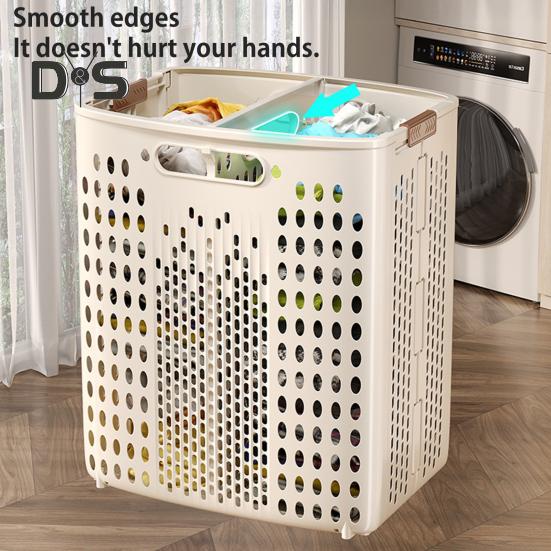 Корзина для белья с колесами, большая вместимость, складная конструкция, корзина для хранения на колесах с ручкой
