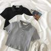 Women's Summer Ribbed Knit Polo Collar Slim Fit Top