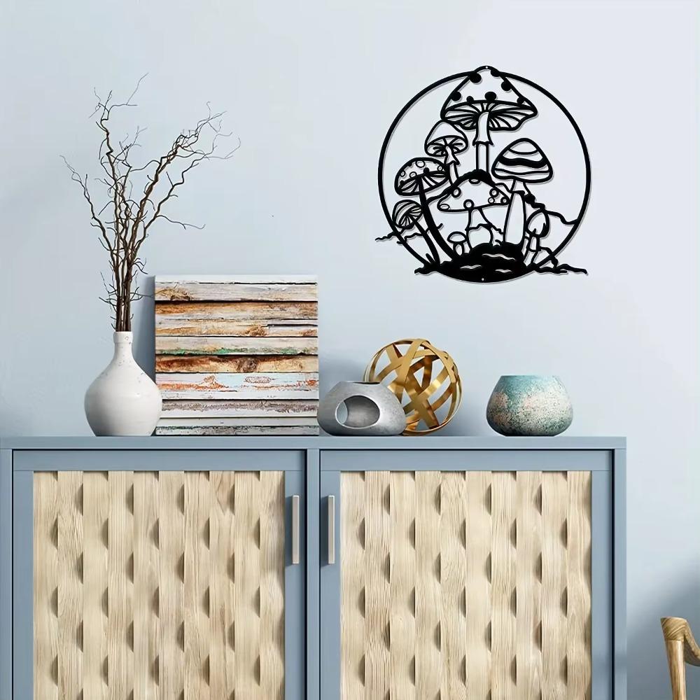 Mushroom Metal Wall Art – Black Silhouette Design | Stylish Wall Hanging Decoration | Ideal for Home, Bedroom, & Holiday Decor