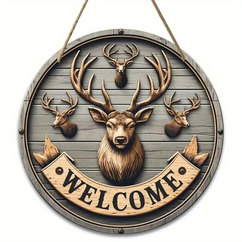1 шт. 2d плоский деревенский стиль приветственный круглый деревянный знак - 20 см, животная тематика, подходит для домашнего зала, сада, бара, кафе, двери, украшения забора, подарка