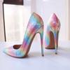 Shiny Color Red Sequins Women's Pointed High Heels Wedding Party Shoes Shiny 8-12cm Slim High Heels Size 33-46