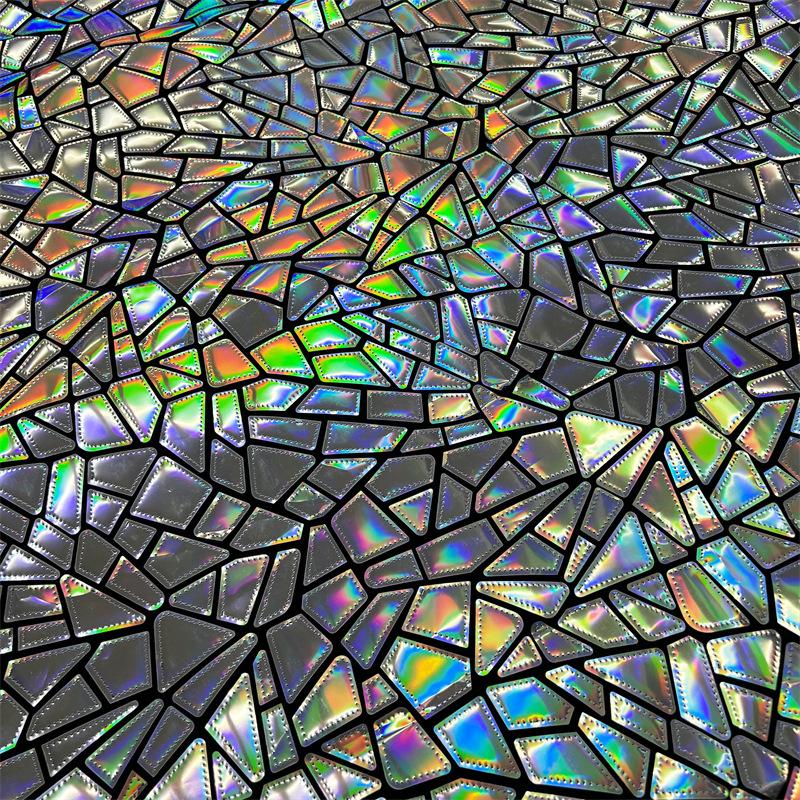 1yard Silver Colorful Geometric Diamond Laser Sequin Velvet Fabric African Embroidered Fabrics for Dresses DIY Stage Costume