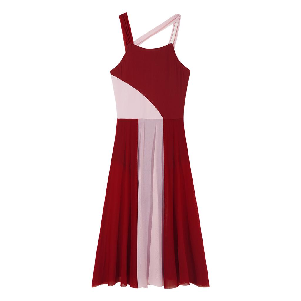 Детские шифоновые лирические танцевальные костюмы без рукавов для девочек, платье-купальник с цветными блоками, современные платья