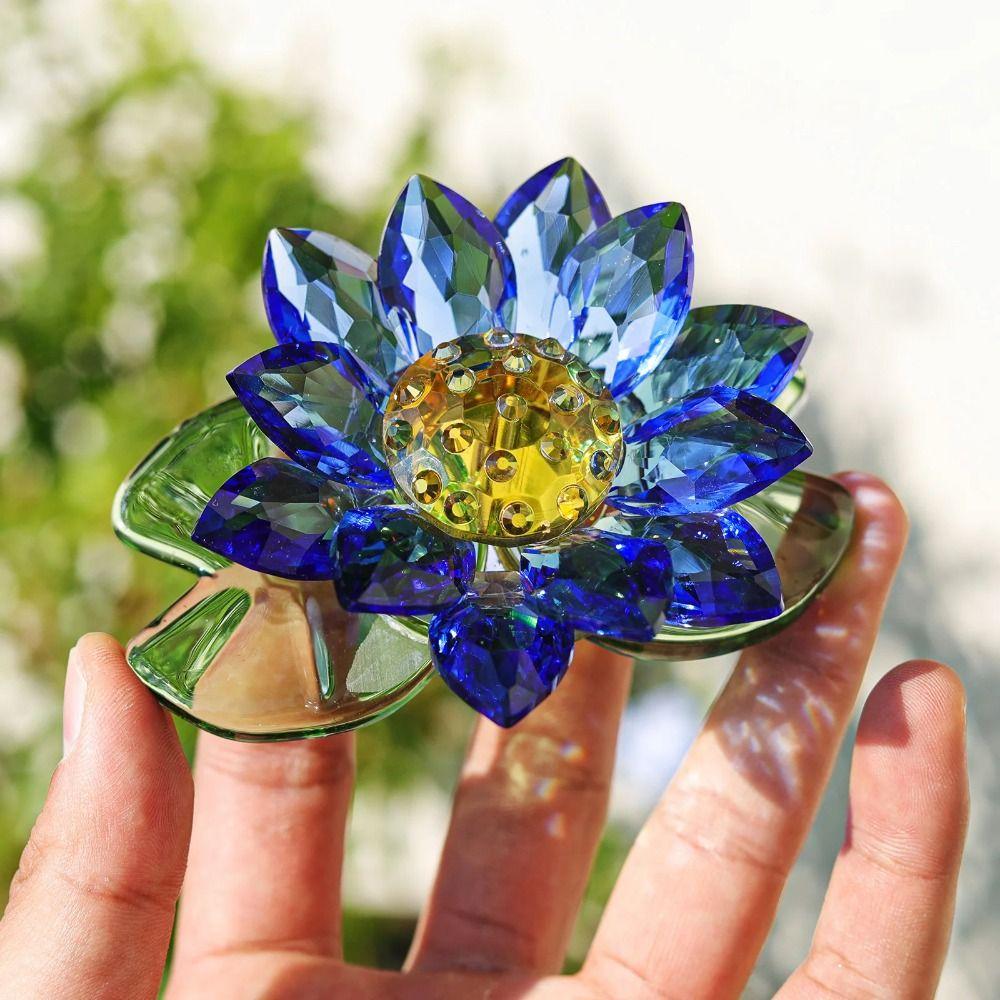 Decorative Glass Flowers Ornament Suncatcher Mini Lotus Crystal Statue Cabinet
