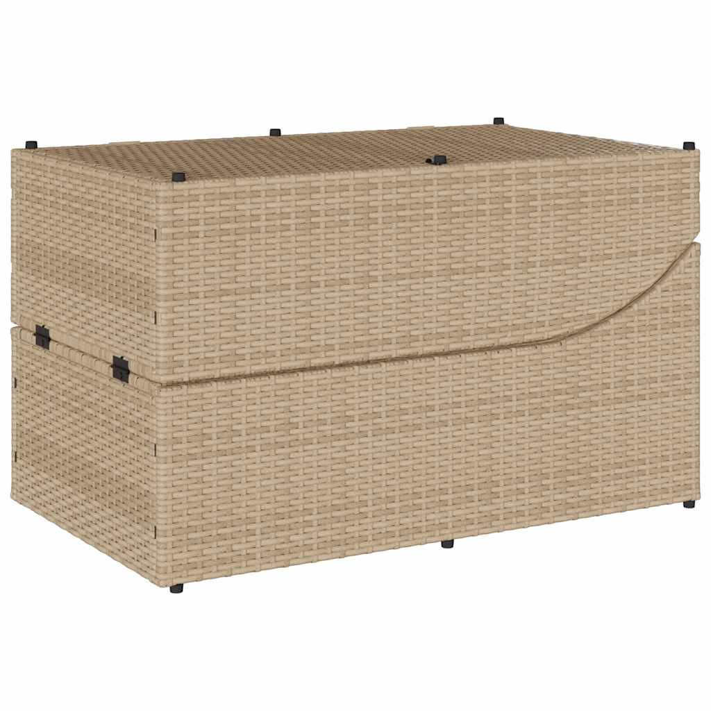 Folding Sun Lounger with Cushion and Storage Space Beige Poly Rattan