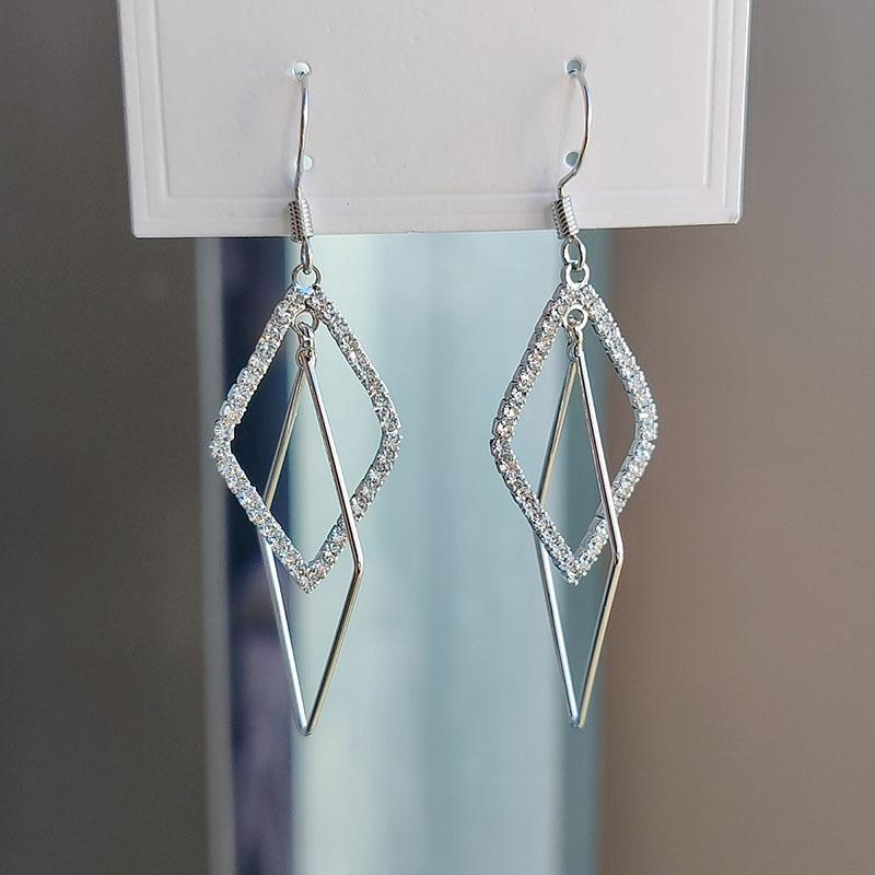 Корейский темперамент, бриллиантовая оправа, персонализированные серьги, женские длинные серьги-крючки с ромбом, универсальные женские украшения