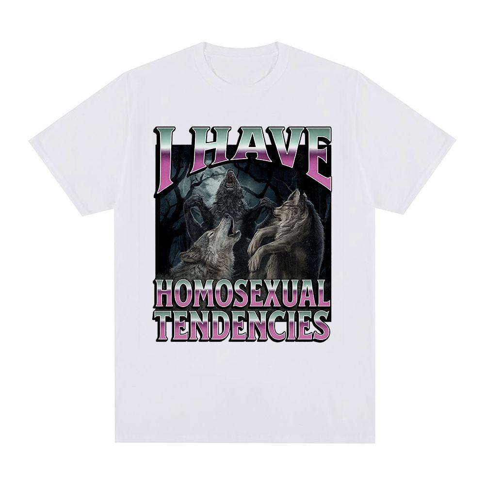 I Have A Homosexual Tendency Interesting Werewolf Emoji Graphic Tshirt Fashionable Gothic Retro Casual Pure Cotton Streetwear