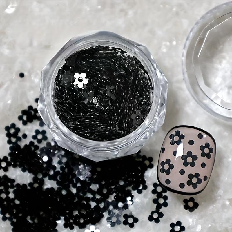 1 Box Black & White Mini Flower Nail Glitters, DIY Floral Nail Art Decor for Party Festival, Beginner & Salon Use