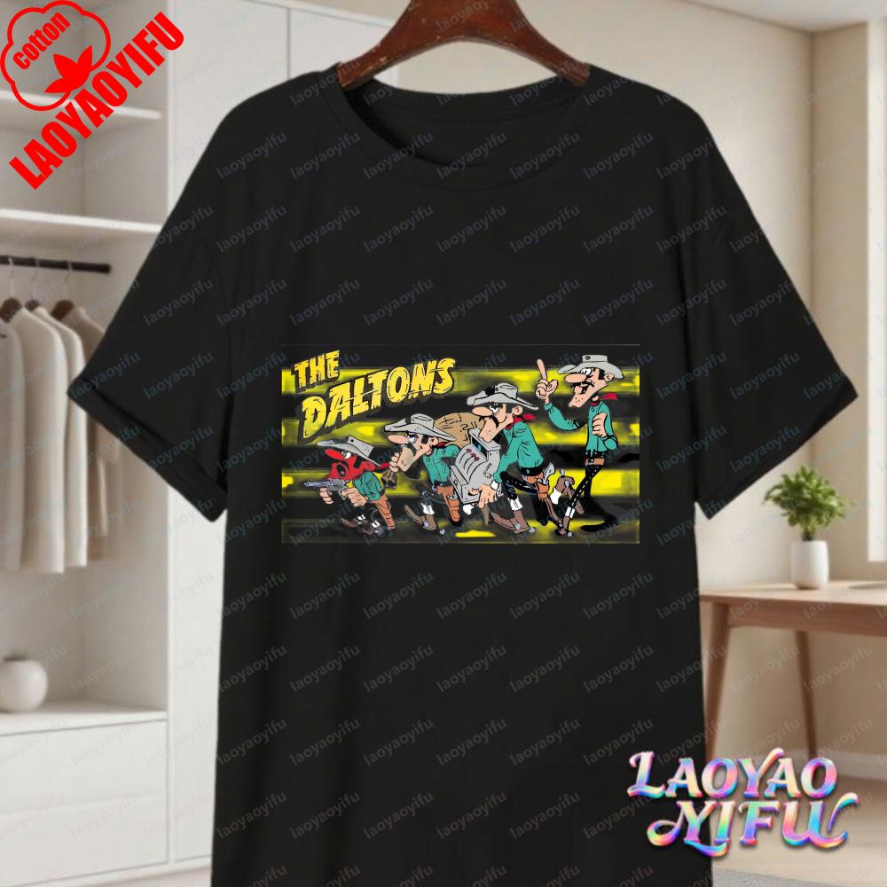 Dalton Brothers Cartoon Print Unisex Cotton TShirt Lucky Luke Summer Casual Tee for Unisex Women Trendy Family Matching Outfits