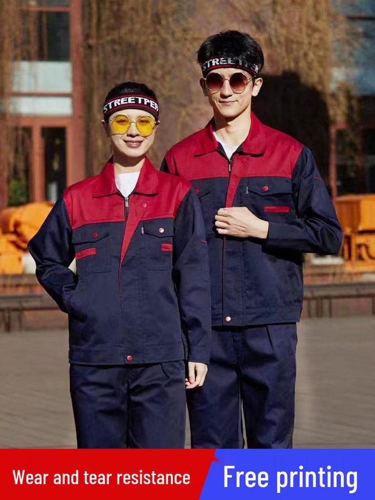 Men's Durable Long-Sleeve Workwear Set for Spring and Autumn: Thickened, Wear-Resistant for Workshop and Auto Repair.
