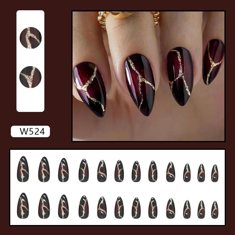 24 Pieces Sweet and Cool White Almond Nail European and American Fashion Cool and Elegant Girl Ins Wind Fake Nails