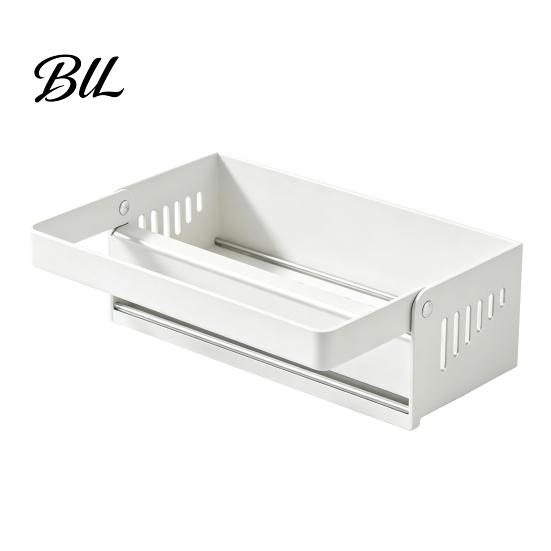Sink Side Storage Tray Rack with Foldable Towel Rack, Durable Carbon Steel Tray, Suction Kitchen Caddy Cup Fixation Sloped Drainage Organizer,