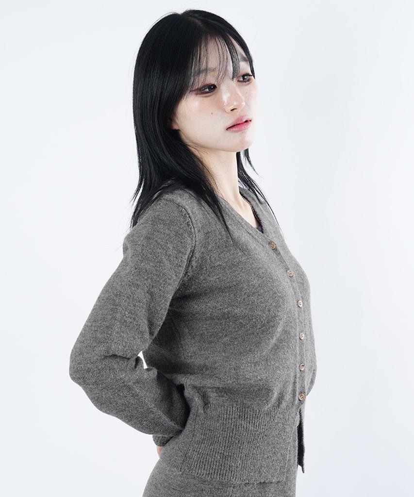 STARRYEYED V-Neck Cardigan Knit Skirt Set (Charcoal)