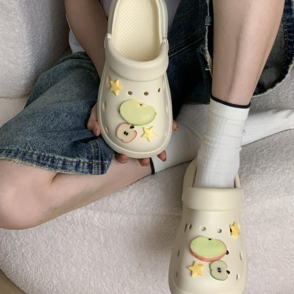 Cartoon Hole Shoes Women's New Summer Thick-soled Slippers Heightened and Breathable Outer Wear Non-slip Bag Head Slippers