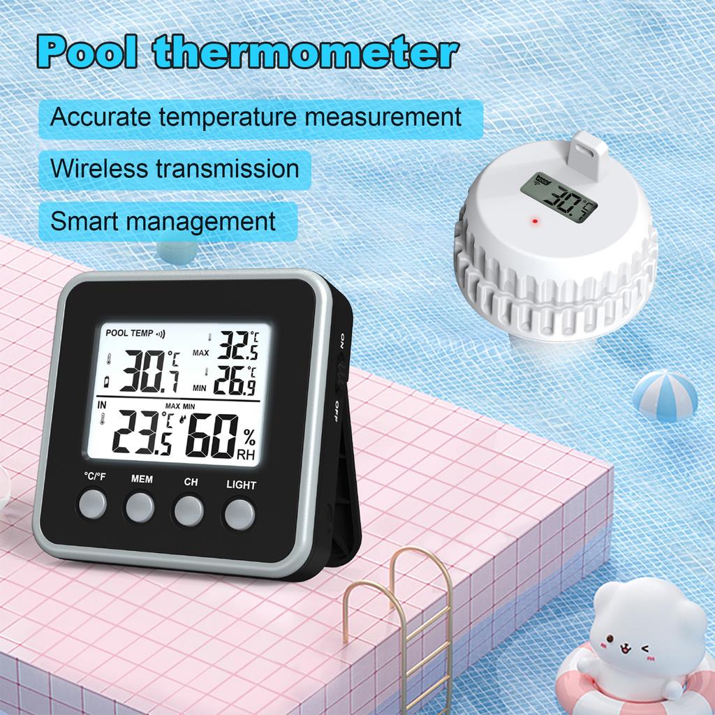 Wireless Floating Digital Thermometer Waterproof Digital Pool Thermometer with Indoor Display for Spa Plunge Pools Aquarium Pond
