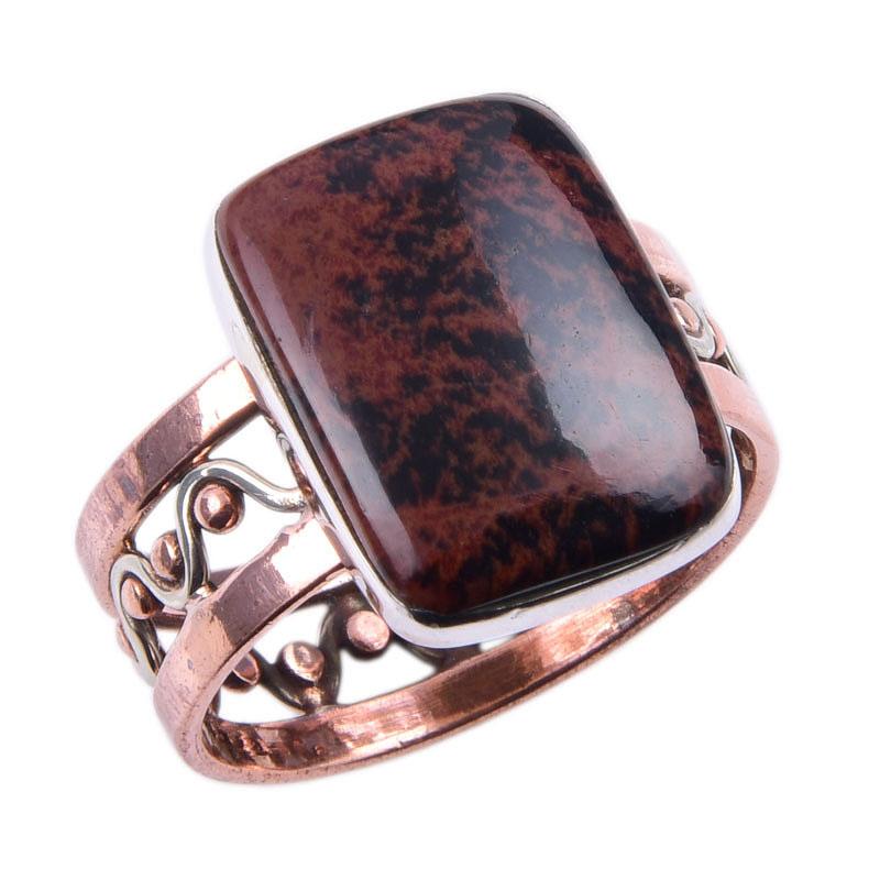 Кольцо из натурального красного дерева и обсидиана, двухцветное, из стерлингового серебра 925 пробы S.10 K9q16