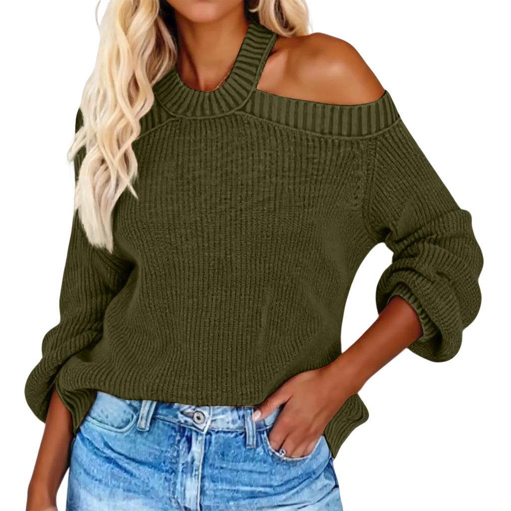 Women's Solid Color Sexy Off Shoulder Loose Knit Sweater Top