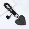 Leather Love Chain Keyring Pure Black Love Heart Key Ring Love Heart Shaped Keychain  Bag Hanging