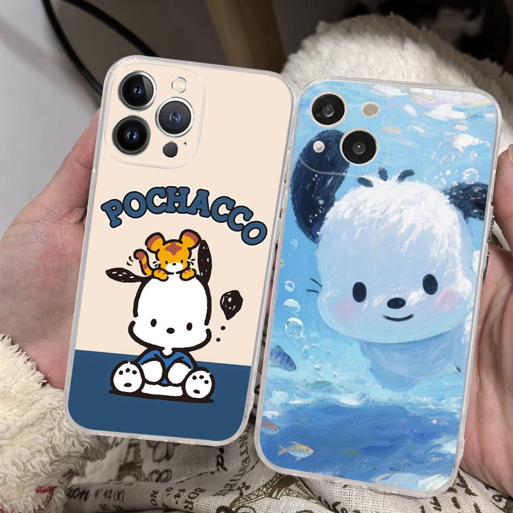 Cute Cartoon P-pochacco Silicone Phone Case Material For iPhone 17 16 15 11 12 13 14 Pro Max Mini Plus Soft TPU
