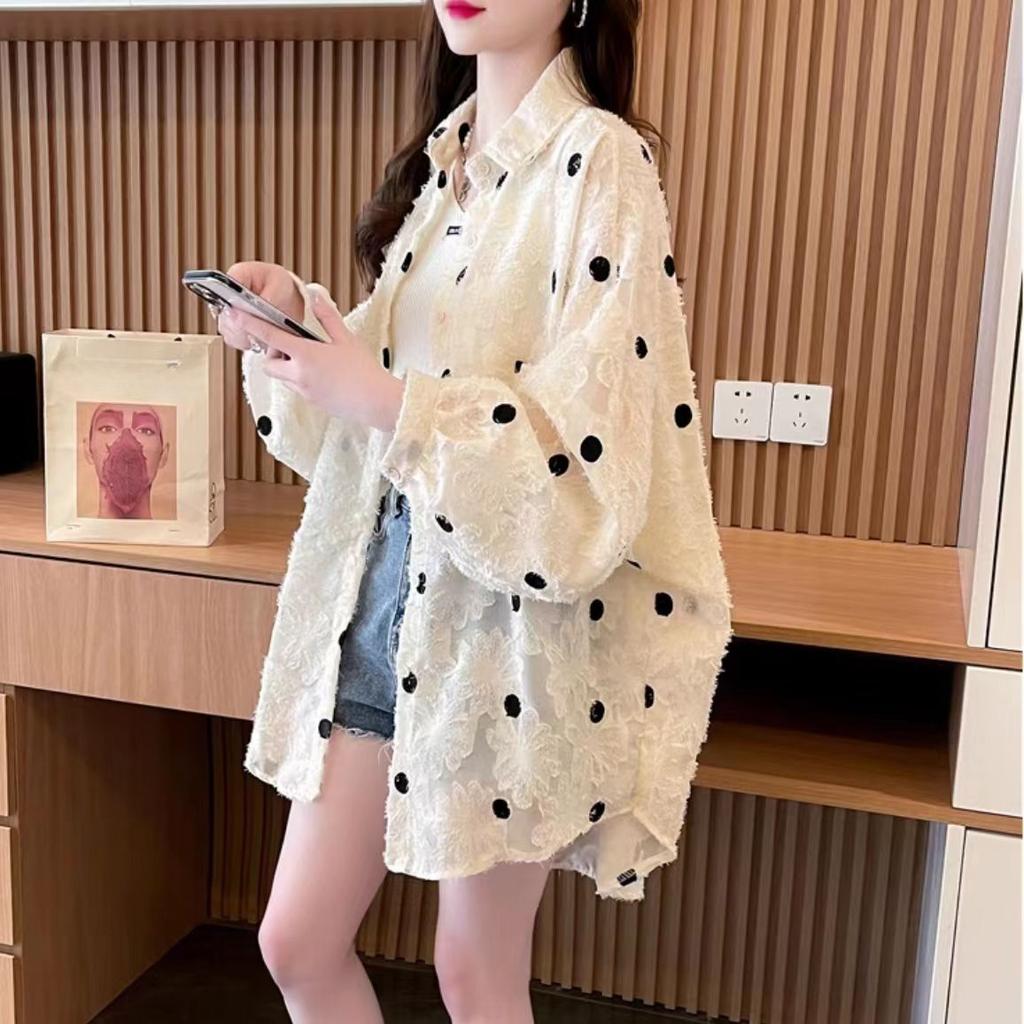 Plus Size Women Summer Long Sleeve Shirt Loose Thin Lace Sun Protection Jacket Korean Clothing Casual Oversized Cardigan Tops