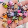 Handicrafts Mini Boba Milk Tea Bottle Pendants 3D Glass Keychain Phone Case DIY Kawaii Accessories