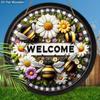 Gardening Wooden Welcome Sign with Bees & Flowers Pattern - Decorative Hanging Plaque Ideal Hanging Ornament