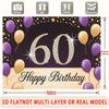 Happy 60th Birthday, 1pc Polyester Party Backdrop Banner, Photo Booth Background, Wall Decor