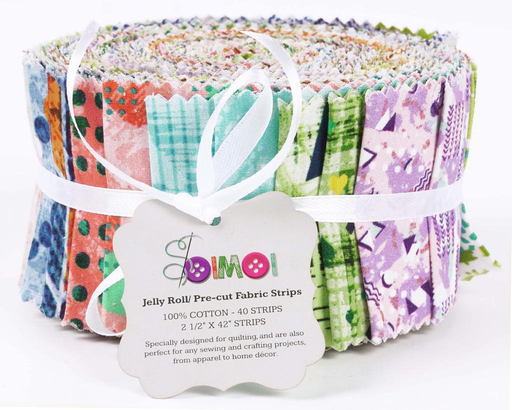 Soimoi 40Pcs Geometric & Texture Print Cotton Precut Fabrics For Quilting Craft Strips 2.5x42inches Jelly Roll -