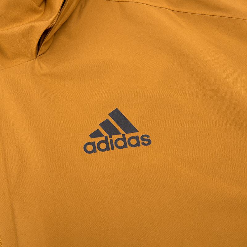 Adidas Traveer Водонепроницаемая тканая куртка с капюшоном и полосками с логотипом Мужская верхняя одежда Желтый HG6013