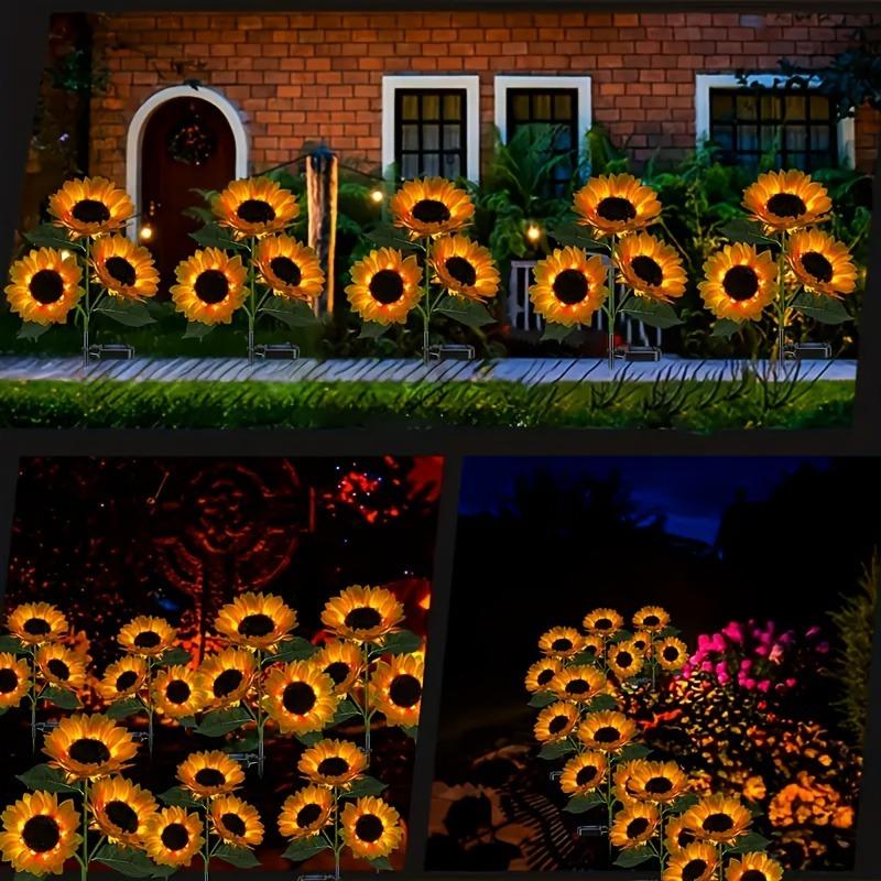 1 упаковка солнечных светодиодных садовых фонарей в виде подсолнухов, реалистичное ночное свечение, энергосберегающее наружное освещение для украшения сада, газона, дома, террасы и крыльца