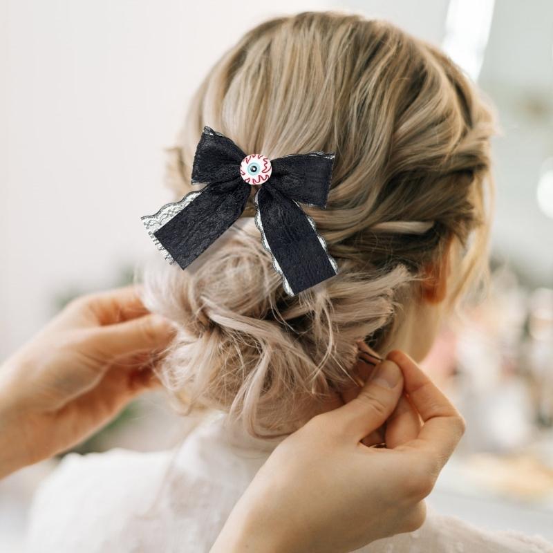 Кружевные заколки-банты для волос в стиле балеткор, заколки-глаза, темные банты, плоская заколка, заколка-бант для волос в стиле балеткор, элегантная заколка для пучков