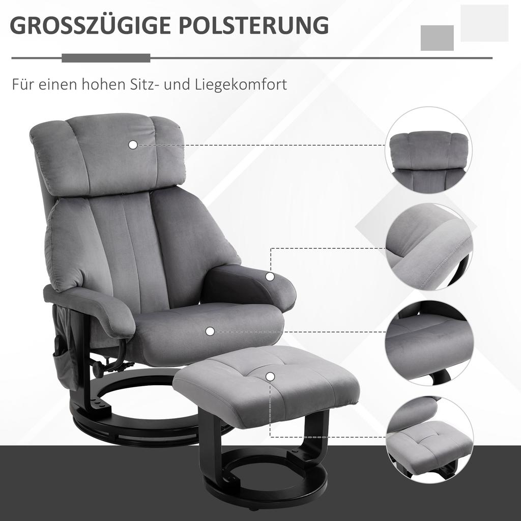 Relax Chair with Stool, Rotatable TV Chair with Oscillating Massage, Reclining Function, Massage Chair with Side Pocket
