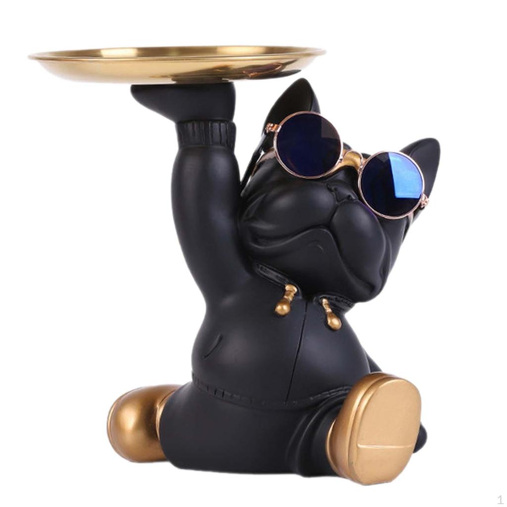 Статуя бульдога, фигурка животного с лотком для хранения ключей, настольное украшение для гостиной