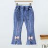 Spring and Autumn New Girls Denim Trousers Elastic Printed Denim Trendy Children's Trousers Single Trousers