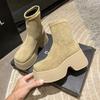 Women's Platform Boots Spring Autumn Suede Fashion Ankle Boots Elastic Slip On Woman Shoes Casual Solid Chunky High Heel Botines