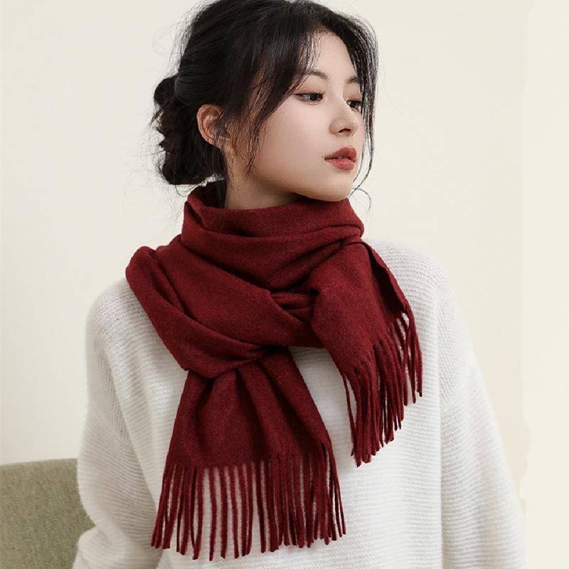 Women's Winter Japanese & Korean Solid Color Shawl - Premium Imitation Cashmere, Custom Logo, Long Autumn/Winter Scarf